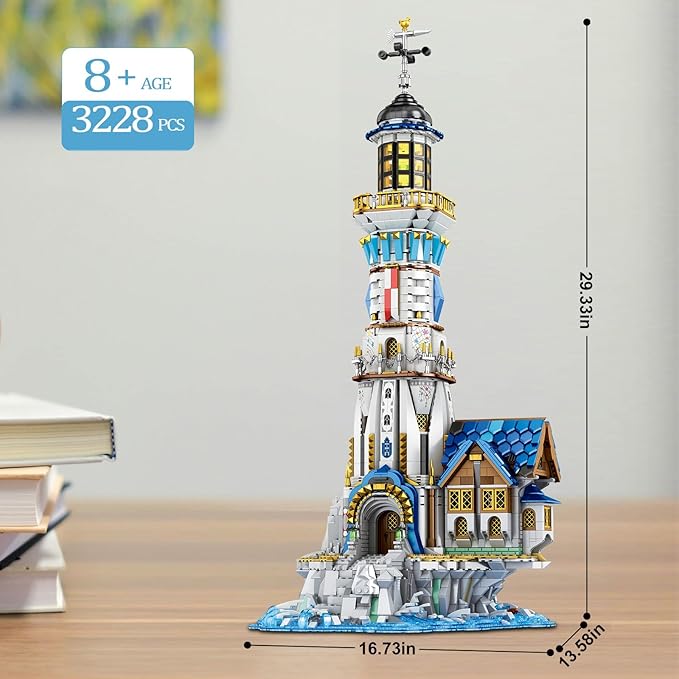 Medieval Lighthouse Building Kit with Lights, Collectible Architecture Model for Home Decor, Ideas Display Gift for Adult Boys Girls(66028)