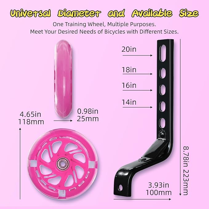 PRUNUS Flash BIKE Training Wheels for 12 14 16 18 20 Inch.Training Wheels for Kids Bike is Heavy Duty.Bicycle Training Wheel is Suitable Single Speed Bike