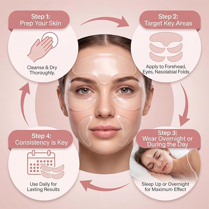 5 Pcs Forehead Wrinkle Patches Reusable Anti-Wrinkle Pads Silicone Facial Pads Moisturizing Firming Fine Line Pad Facial Smoothing Wrinkle Patch for Women Men Day or Night Use