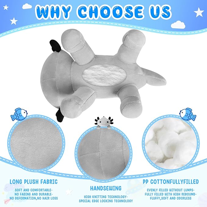 Axolotl Plush Toy, Soft Cute Axolotl Stuffed Animal, Kids Plushie Pillow Doll - Gray