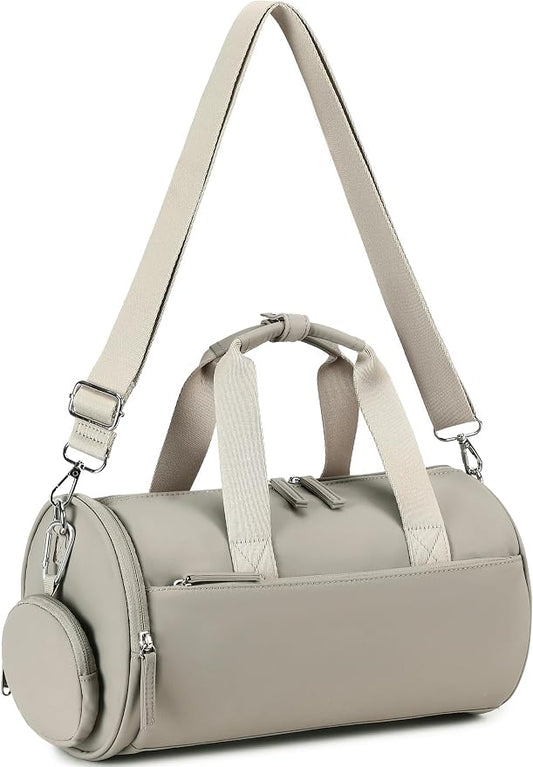 Mini Gym Bag for Women Girls Cute Small Duffle Bag 12'' with Multifunctional Pockets Workout Sport Bags Dance,Fitness,Yoga (Grey-Purple)