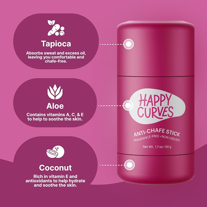 HAPPY CURVES Fragrance-Free Anti-Chafe Stick & Talc-Free Comfort Powder Bundle - Complete Sensitive Skin Chafe & Odor Defense for Women (Fragrance-Free)