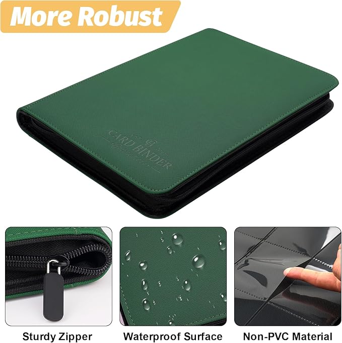 9 Pockets Card Binder,Premium Zip Trading Card Binder,540 Double Sided Pocket PU Collection Binder, Collector Album, Card Folder for MTG, TCG, Business Cards.(Blackish Green)