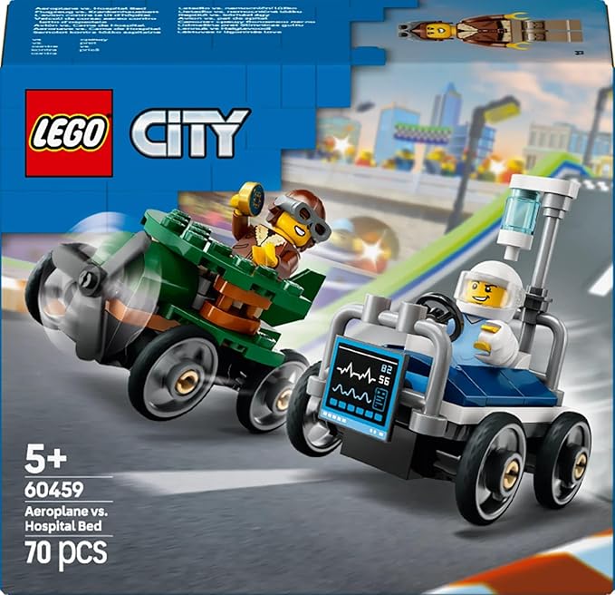 Lego 60459 City Airplane to Hospital Bed, Race Car Pack, Toy, Birthday, Present, Blocks, Educational Boys, Girls, Children, 5, 6, 7, 8 Years, Vehicle, Car, Mini Car, Toy