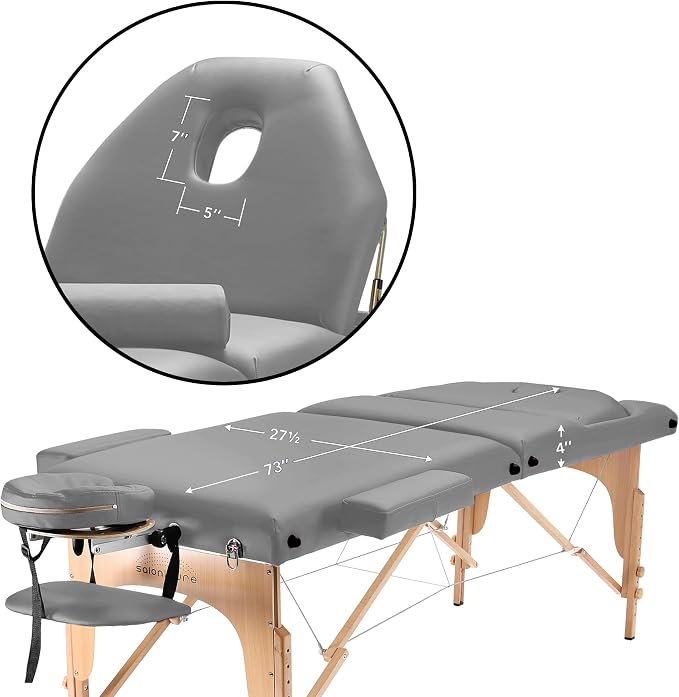 Saloniture Professional Portable Massage Table with Backrest - Light Gray
