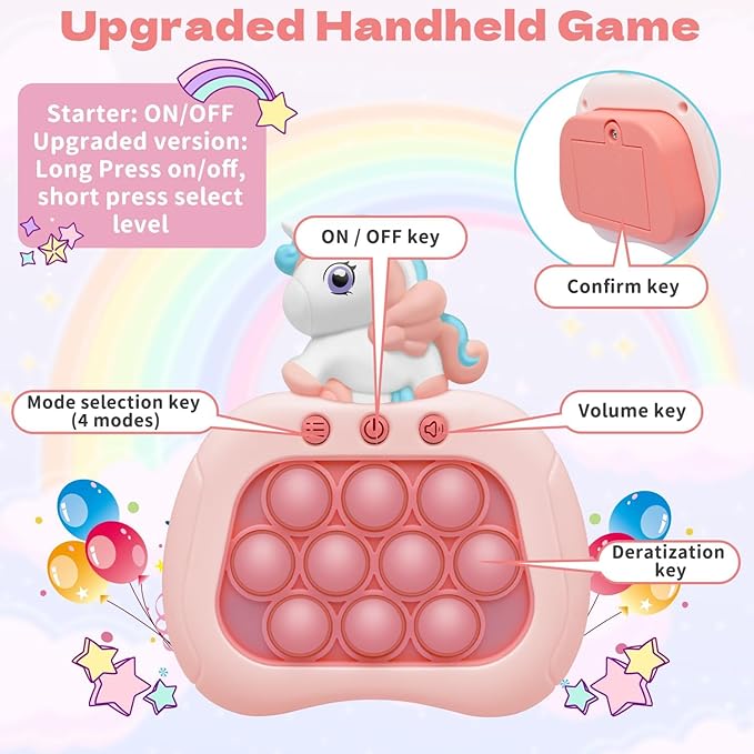 Pop Fidget Game Toys, Rainbow Unicorn Light Up Fidget Toys Electric Pop Bubble Game Controller Handheld Puzzle Sensory Toys Christmas Birthday Gifts for Kids Girls 2025