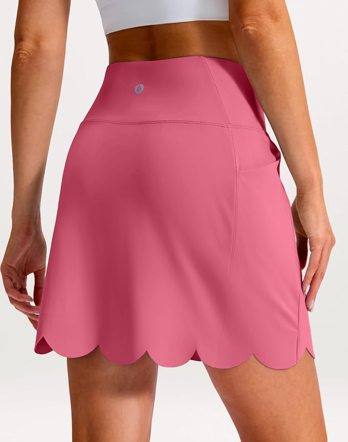 16" Skorts for Women with 4 Pockets High Waisted Scalloped Hem Athletic Tennis Skirt Golf Skort Dressy Casual