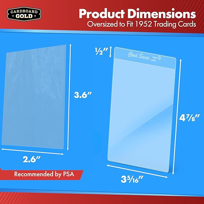 Cardboard Gold Card Saver 1 w/Sleeves - 2000 Count - Semi Rigid Card Holder, Trading Card Protectors - PSA-Approved Cardsaver for Baseball, Trading, Sports Cards - Binder, & Storage Box Compatible