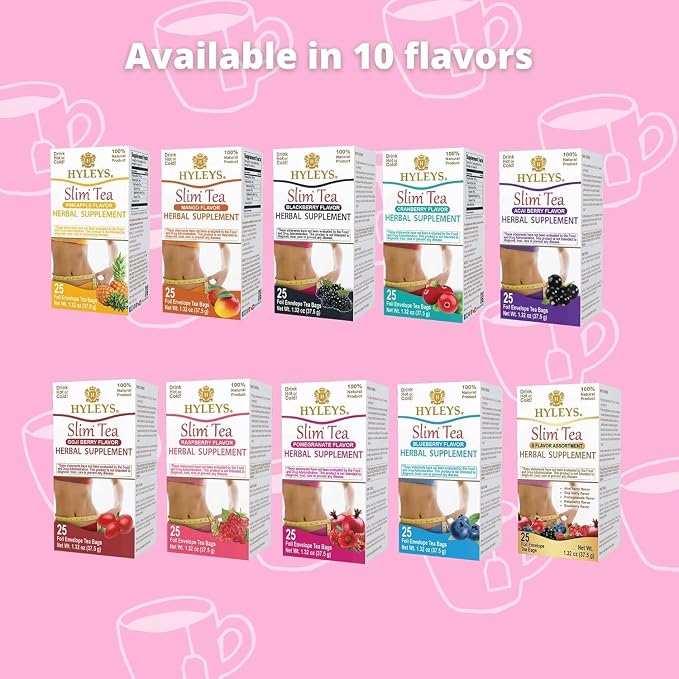 HYLEYS Slim Tea Blueberry Flavor - Weight Loss Herbal Supplement Cleanse and Detox - 25 Tea Bags (6 Pack)