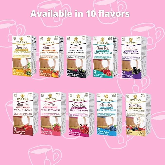 Hyleys Slim Tea Blueberry Flavor - Weight Loss Herbal Supplement Cleanse and Detox - 25 Tea Bags (12 Pack)