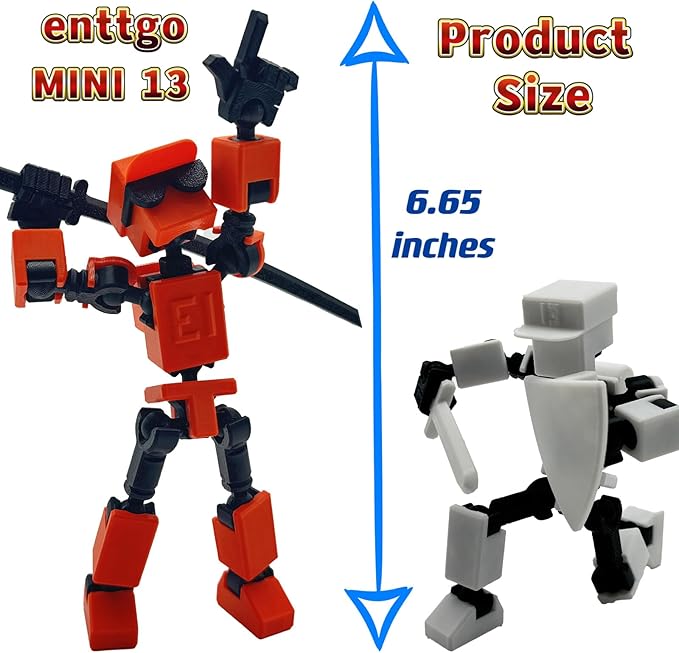 (Assembly Completed) 3D Printed 6.65-inch Action Figure Mini-13, Full Body Mechanical Movable Toy, Multiple Accessories, Desk Decoration, Creative Gifts (Orange)