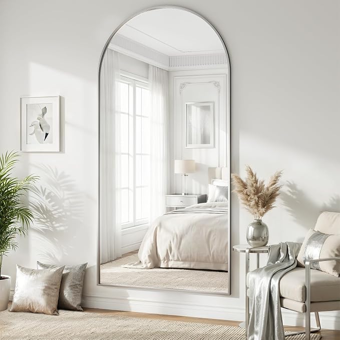 Mirror Full Length, 28"x71" Large Arched Floor Full Length Mirror with Stand, Room Decor Big Full Body Floor Mirror with HD Tempered Glass Aluminum Frame for Bedroom Living Room, Silver