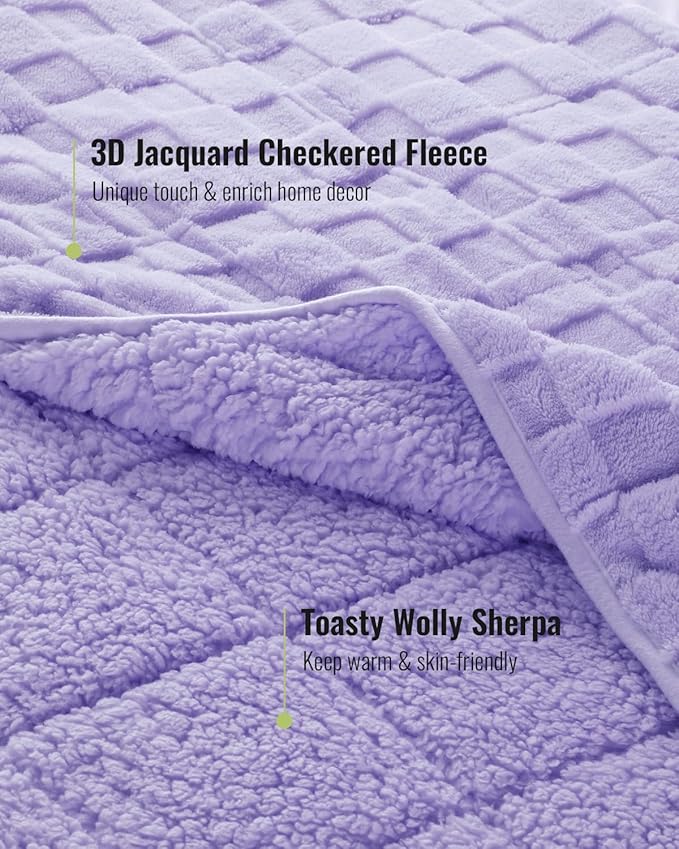 Uttermara Blankets for Adults Queen Size, 15lbs 60x80 inches Blanket with Soft Warm Plush Jacquard Sherpa, Washable Thick Throw, Light Purple
