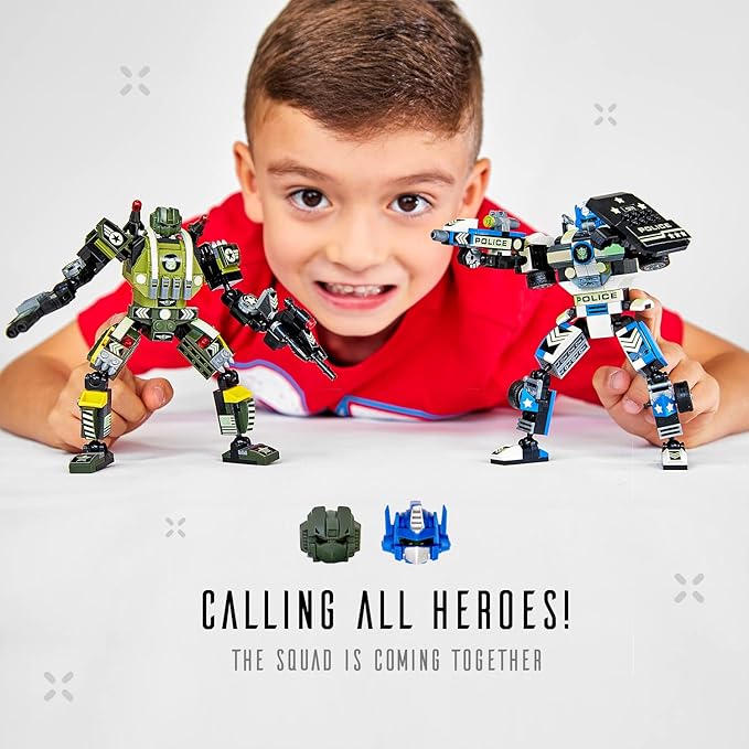 JITTERYGIT Robot Army Buildable Mech Soldier Glow in The Dark Gift Toy Set, Helicopter Military Creative STEM Project, Dinosaur Building Bricks Kit for Kids Ages 6-11 Years Old