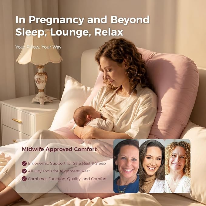 Momcozy Pregnancy Pillows for Sleeping, U Shaped Full Body Maternity Pillow with Removable Cover - Support for Back, Legs, Belly, HIPS for Pregnant Women, 57 Inch Pregnancy Pillow, Cotton Pink