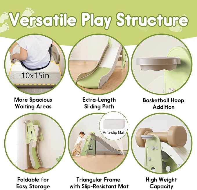 Toddler Slide for Kids, 3 in 1 Toddler Slideway, Kid Play Climber Slide Playset, Folfable for Toddlers with Basketball Hoops and Ball, Baby Slide for Backyard Playsets