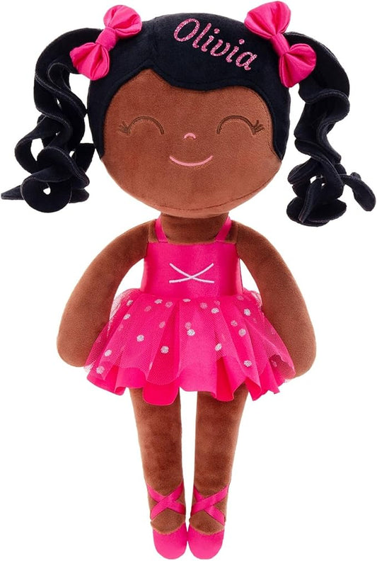 Gloveleya Personalized Name Ballerina Doll – Custom Curly Hair Plush Girl Doll 14", Unique Gift for Birthday, Baby Shower, Christmas & Holiday Keepsake for Toddlers and Little Girls