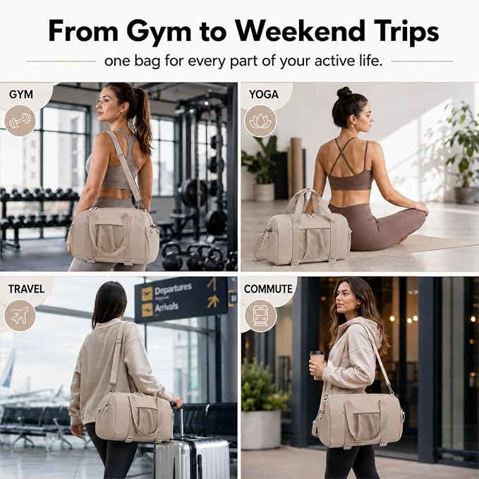 Gym Bag for Women Gym Duffle Bag with Shoe Compartment and Wet Pocket Carry On Overnight Weekender Duffel Bag for Travel Sports Yoga