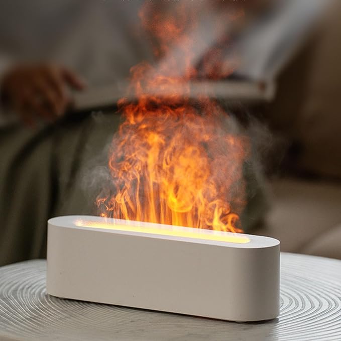 Flame Air Diffuser, Humidifier, Essential Oil Diffuser - 7 Colors, 180mL Capacity (8 Hours), Noiseless Operation, Auto-Off Protection - Perfect for Home Bedroom Office Gifts(Ivory)