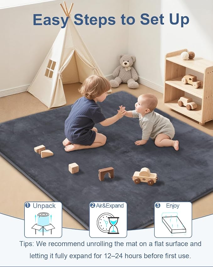 SEPARO Thick Baby Play Mat for Floor,50 x 50 Playpen Mat,Tummy Time Foam Mats,Ultra Soft Support & Plush Feel,Easy Care with Non-Slip Cushioned for Infant,Kids and Toddler Crawling, Dark Grey