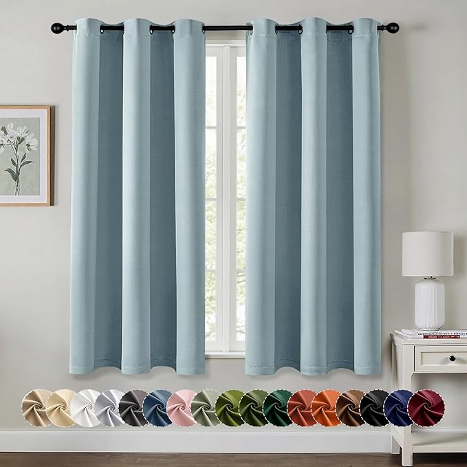 MIULEE Blackout Curtains for Bedroom 2 Panels 40 x 63 Inch Long Slate Blue | Thermal Insulated, Living Room Darkening Grommet Drapes, Noise Reducing, Light Blocking Window Treatments