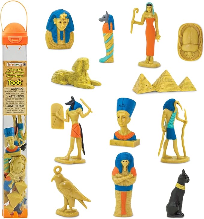 Safari Ltd. Ancient Egypt TOOB - 12 Mini Figurines: Nefertiti, Bastet, King Tut, Isis, Amulet, Mummy, Scarab, Pyramids, Sphinx, Thoth, Anubis & More - Educational Toys Boys, Girls & Kids 3+