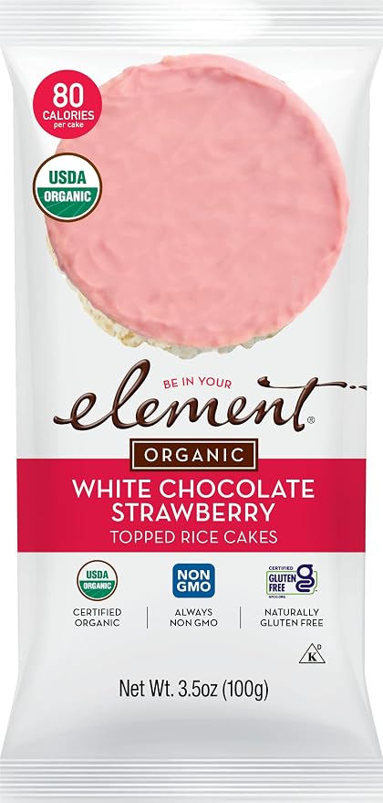 Element Snacks - White Chocolate Strawberry Rice Cakes (Pack of 8), All-Natural Rice, Organic Healthy Snacks for Kids or Adults, Non GMO, Certified Gluten-Free and Kosher