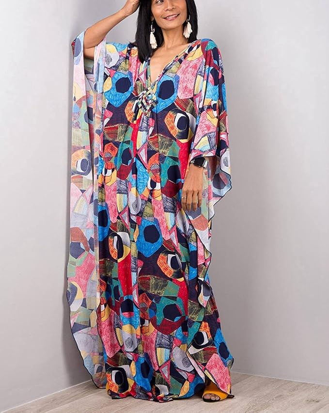 Venasha Womens Caftan Floral Print Kaftan Dress Short Sleeve Swimsuit Cover up Loungewear for Summer