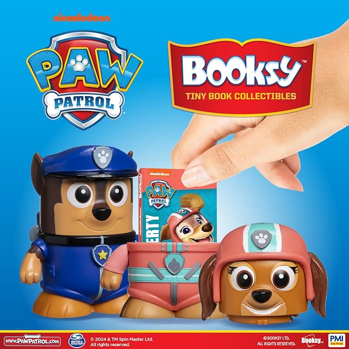P.M.I. Booksy PAW Patrol Edition | 4-Pack Collectible Figures with Built-in Tiny Storybooks | Educational Toy Set for Kids | Officially Licensed by PAW Patrol (Assortment B)