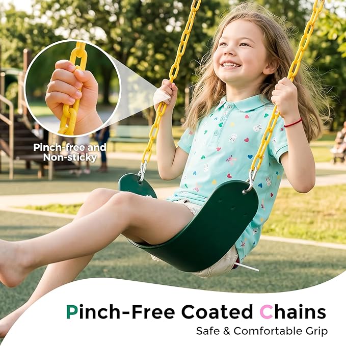DECORLIFE Toddler Swing Set, High Back Full Bucket Swing with Heavy Duty Swing Seat Combo Pack, 330lb Capacity for Kids Adults, Plastic-Coated Chains and Quick-Snap Carabiners for Backyard, Playground
