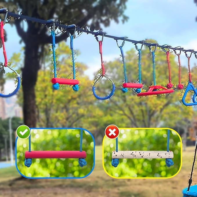 Ninja Warrior Obstacle Course for Kids Backyard-1×50ft Slackline Kit with 10 Most Complete Accessories for Boys & Girls, Rope Ladder, Gymnastic Ring, Arm Trainer and Monkey Fist