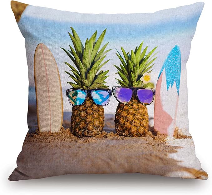 TSSOHU Yellow Pineapple with Glasses on The Sandbeach Throw Pillow Case Cushion Cover Couch Sofa Decorative Square 18x18 inches