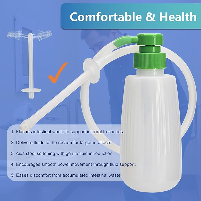 350ml Enema & Vaginal Douche Kit, Portable Intimate Irrigator with Press Pump, Silicone Hose & 5 Reusable Nozzles, Reusable Personal Cleansing System for Women & Men (1Bottle+3Nozzle)