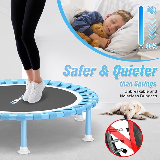 ZCMHAXJ Foldable Mini Trampoline, 40" Rebounder Trampoline for Adults & Kids, 450lbs Capacity with T-Shaped Adjustable Bar, Indoor Fitness Workout Exercise Equipment