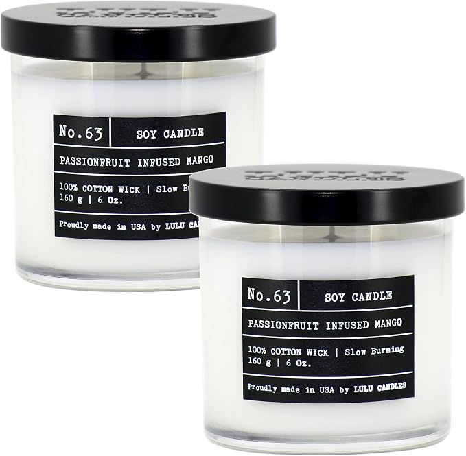 Lulu Candles | Passionfruit Infused Mango | Luxury Scented Soy Jar Candle | Hand Poured in The USA | Highly Scented & Long Lasting- 6 Oz. 2 Pack
