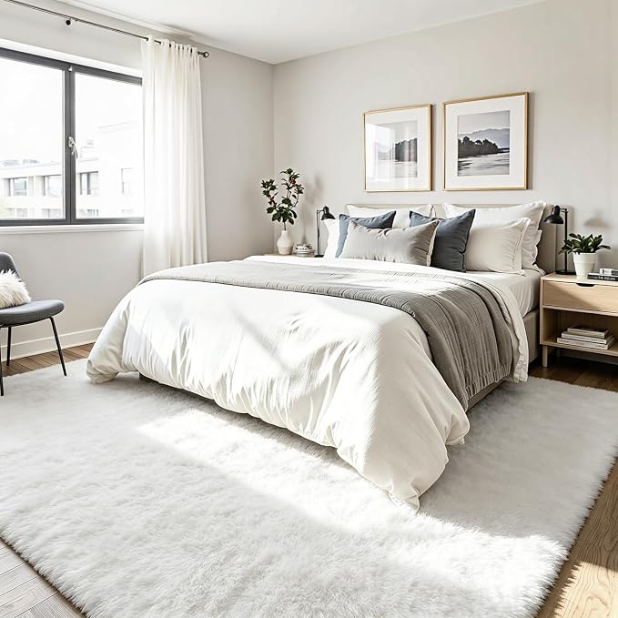4x6 Area Rug for Living Room, Ultra Soft Fluffy White Rugs for Bedroom, Non Slip Large Shag Carpet, Fuzzy Plush Nursery Rug, Thick Washable Indoor Floor Carpets for Kids Office Dorm Home Decor