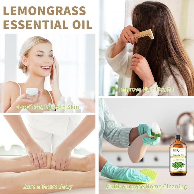 EUQEE Lemongrass Essential Oil 118ml Premium Lemongrass Oil with Glass Dropper, Great for Diffuser, Candle Making - 4Fl. Oz