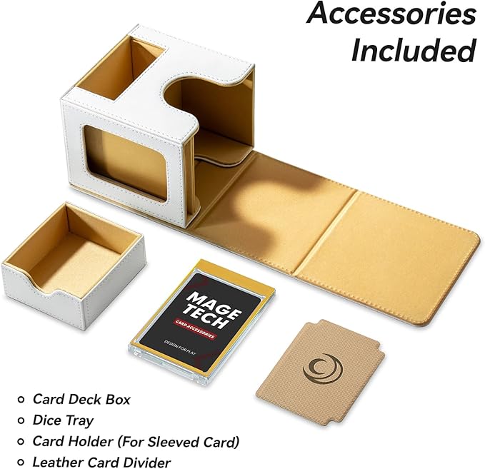Mage Tech Card Deck Box for MTG Commander - Patented Design, Commander Display, As Deck Holder, Fits 100 Double-Sleeved Cards, Include 35pt Card Brick & Dice Tray (5. Halo)