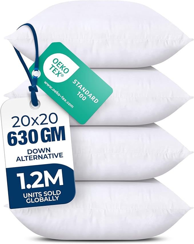 Utopia Bedding Throw Pillows (Set of 4, White) – 20 x 20 Inches Down Alternative Pillows for Bed, Sofa, and Couch - Fluffy Decorative Stuffer Pillow for Indoors & Outdoors | Down alternative pillow insert with plush fluffy fill for beds sofas couches a...