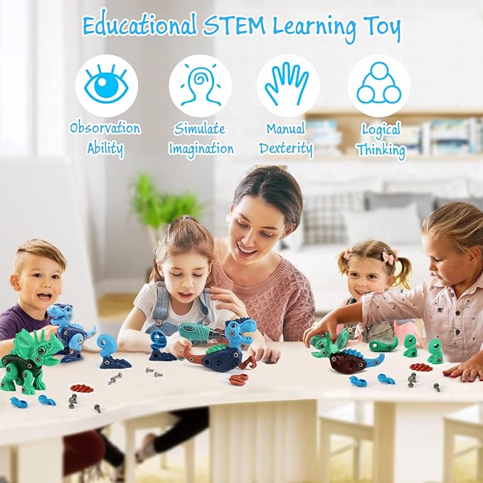 Dinosaur STEM Toys for Kids 3-5, Take Apart Dinosaur Toys with Electric Drill, Educational Building Toy & Construction Set, DIY Christmas Birthday Gifts for 3 4 5 6 7 8 Years Old Boys and Girls