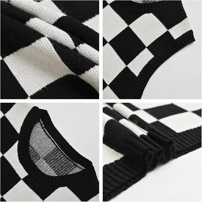 Women's Sweater Vest,Y2K Sleeveless Pattern Preppy Style Knitted Crop Tank Top for Girl