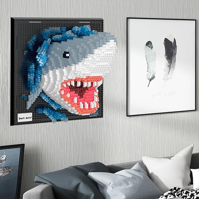 BDYDT Wall Art Shark Building Blocks Set; A Wall Decor Set for Adults Who Love Creative Hobbies(2166 Pieces) Toys Gifts for Kid and Adult