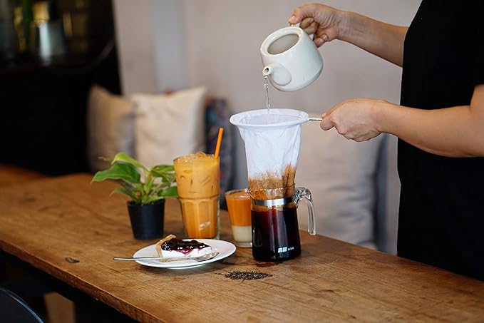 Traditional Thai Style Stainless Steel Reusable Mesh Filter for Thai Tea, Coffee & Loose Leaf Drinks, Strainer Sock 3 Inches