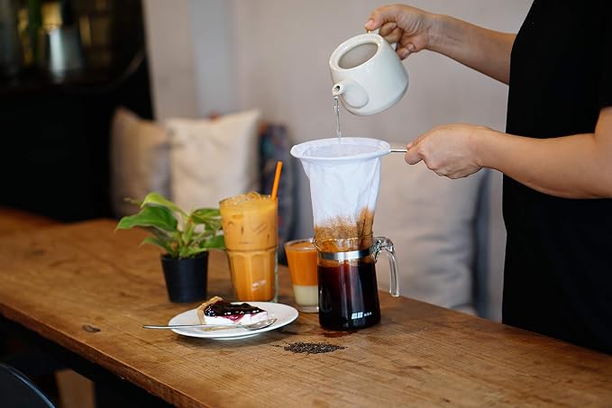 Traditional Stainless Steel Reusable Mesh Filter for Thai Tea Filter, Coffee & Loose Leaf Drinks, Thai Tea Strainer Sock 5.5 Inches