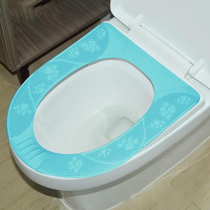 Universal Toilet Seat Cover Washable Silicone Non Slip Toilet Seat Pad Durable Soft Comfortable for Elderly Children Bathroom Home 39.5x34cm (Sky Blue)