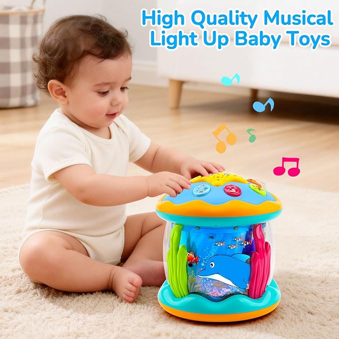 Baby Toys 6 to 12 Months Ocean Projector Rotating Musical Light Up Tummy Time Toys for Infant 0-6 3-6 Months Baby Aquarium Crawling Toys 4 5 6 7 8 9 12-18 Months Birthday Gifts for 1 Year Old Boy Girl