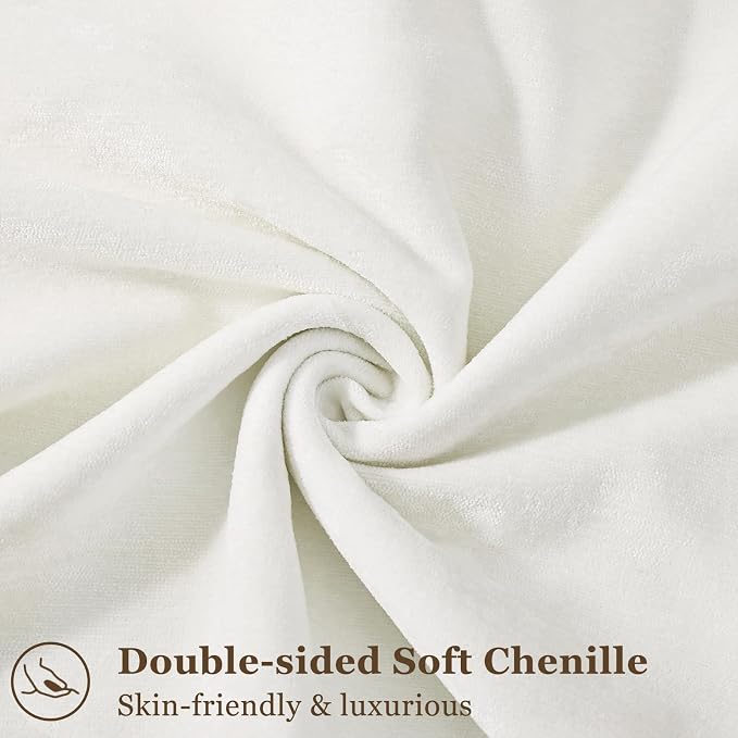 decorUhome Chenille Cream White Velvet Throw Pillow Covers 16x16 Set of 2 | Fall Soft Couch Decorative Modern Farmhouse Pillow Cases with Elegant Design for Sofa Bed Living Room Home Decor