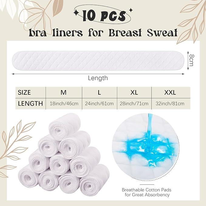 Toulite 10 Pcs Reusable Bra Liners for Sweat, 3 Layer Bra Sweat Pads, Soft Cotton Outer Layer with Polyester Fiber Core