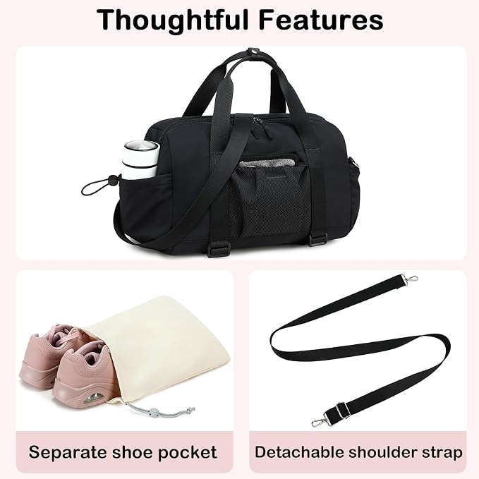 LEDAOU Small Gym Bag for Women, Mini Duffle Bag with Yoga Mat Holder Lightweight Carry On Sports Bag with Separate Shoe Pocket and Wet Pocket Duffel Bags Dance Yoga Workout Bag