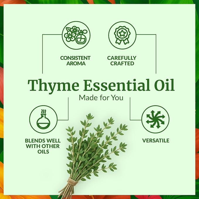 SVA Thyme Essential Oil 4 Fl Oz – for Diffuser, Skin & Hair Care – Ideal for Massage & DIY Blends – with Dropper